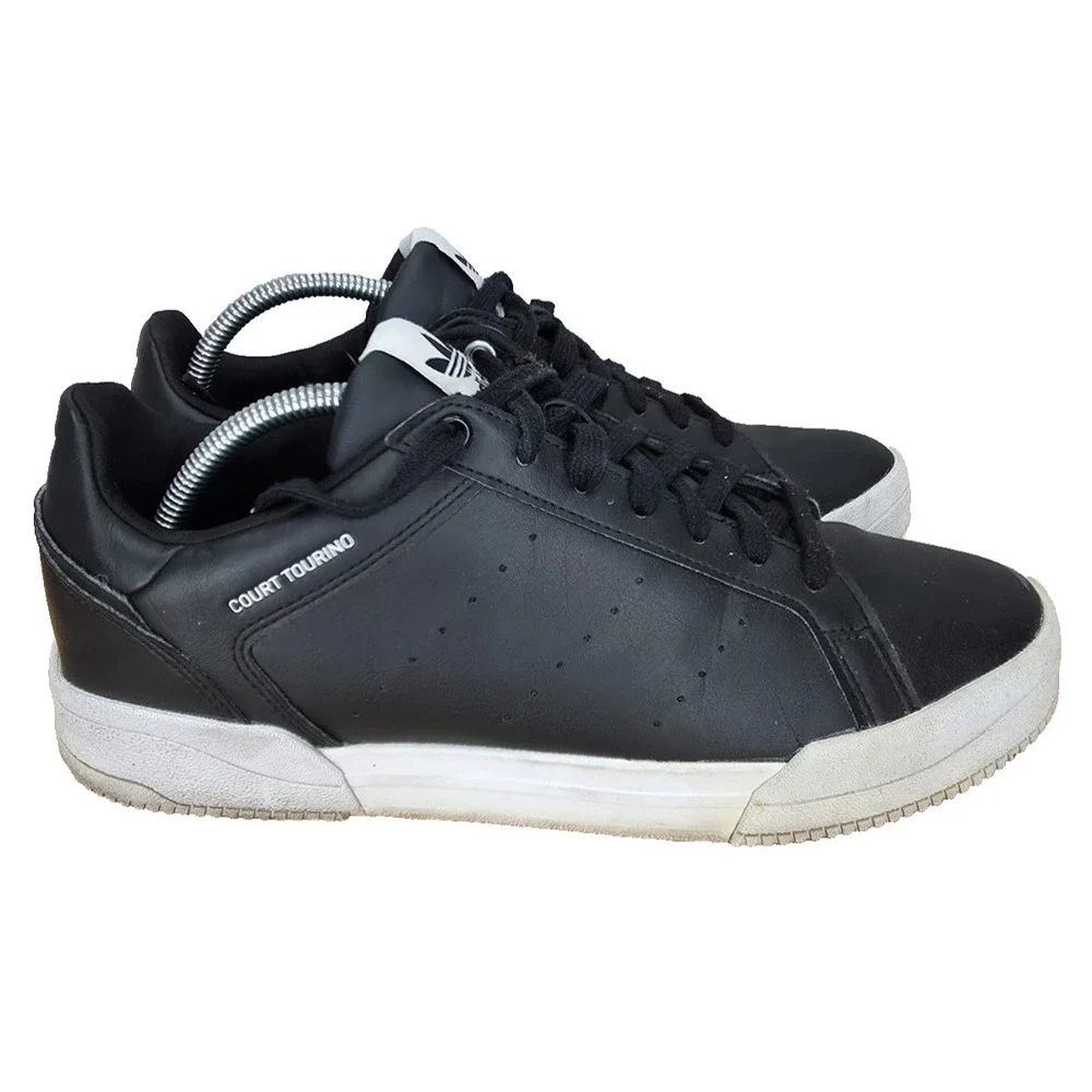 Adidas Court Tourino Sneakers Mens 10 Black White Leather Tennis Shoes H02176